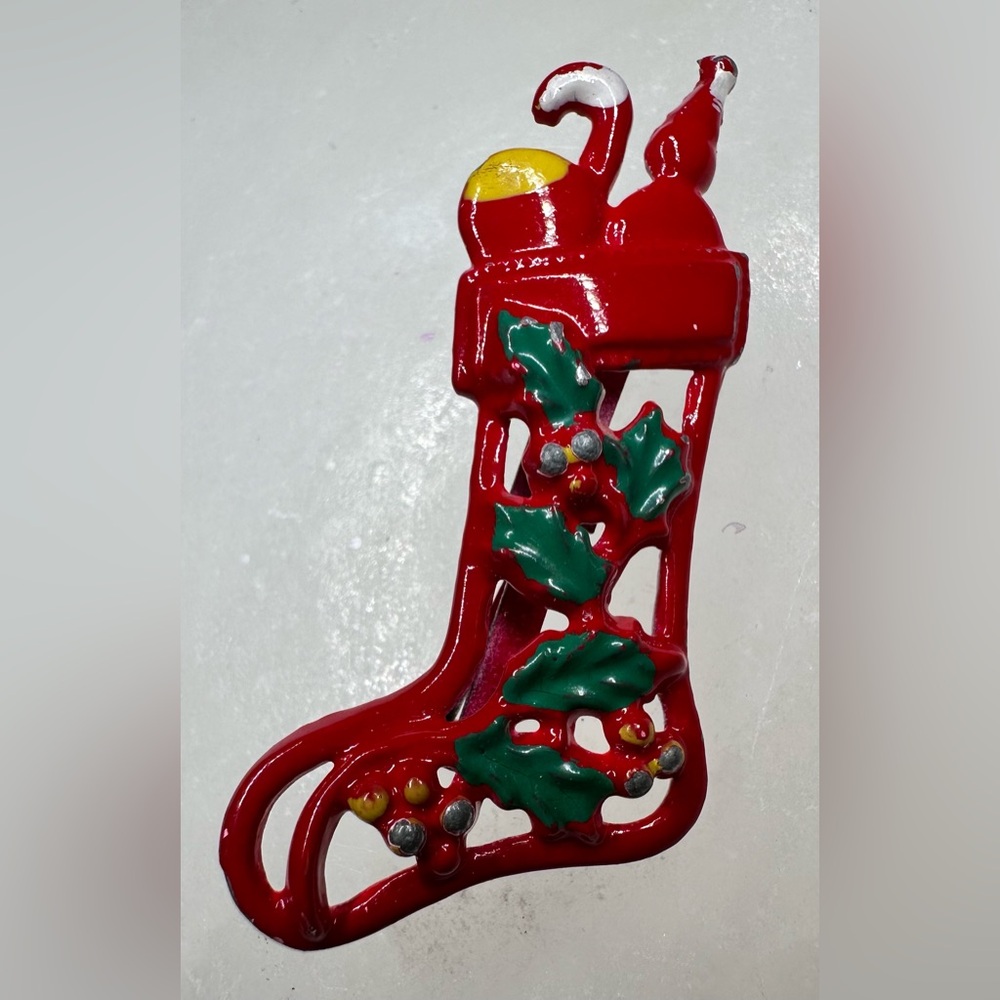 Christmas Stocking Pin cute little leg cut outs and enamel paint